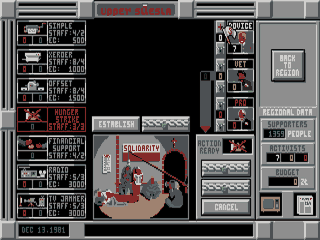 Aún con todo el colorido, los gráficos de Solidarnosc pueden ser dolorosos, como esta representación de una huelga de hambre. Detalles como la cruz sobre la puerta y el camarógrafo demuestran el nivel de trabajo de PZ Karen.