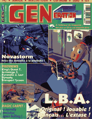 Twinsen, protagonista de Little Big Adventure, lee la Generation 4 en la portada de un número que contiene una crítica (claro) altamente positiva.
