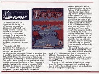El texto que celebra al ganador de juego del año resalta que sólo vendió 8.000 unidades, contra las 100.000 de juegos como Ultima III. En 1985, los wargames con los que CGW había nacido ya no eran negocio… pero la mayoría de los anunciantes pertenecían a este género.