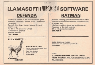 Aviso de Llamasoft promocionando Bomb Buenos Aires en la revista Your Computer de julio de 1982. “Aplastá la capital de Argentina con tu bombardero villano.”