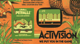 El nombre de David Crane en una publicidad de Pitfall! de 1982.