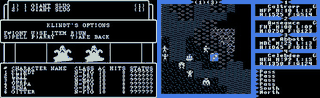 Wizardry (izq) fue la primera serie en distribuir su información en ventanas (algo que Dragon Quest tomaría directamente). Ultima (der) estaba más interesado en enormes mundos a explorar.